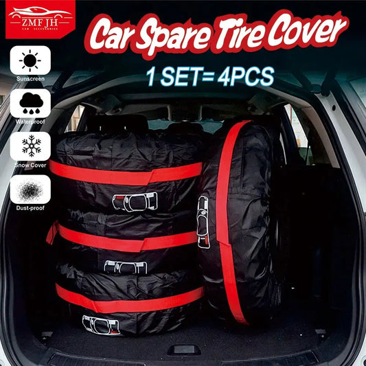 Universal 4Pcs Spare Tire Cover Case - Polyester Car Tyre Storage Bags - Automobile Tyre Accessories for Auto Vehicle Wheel Protection