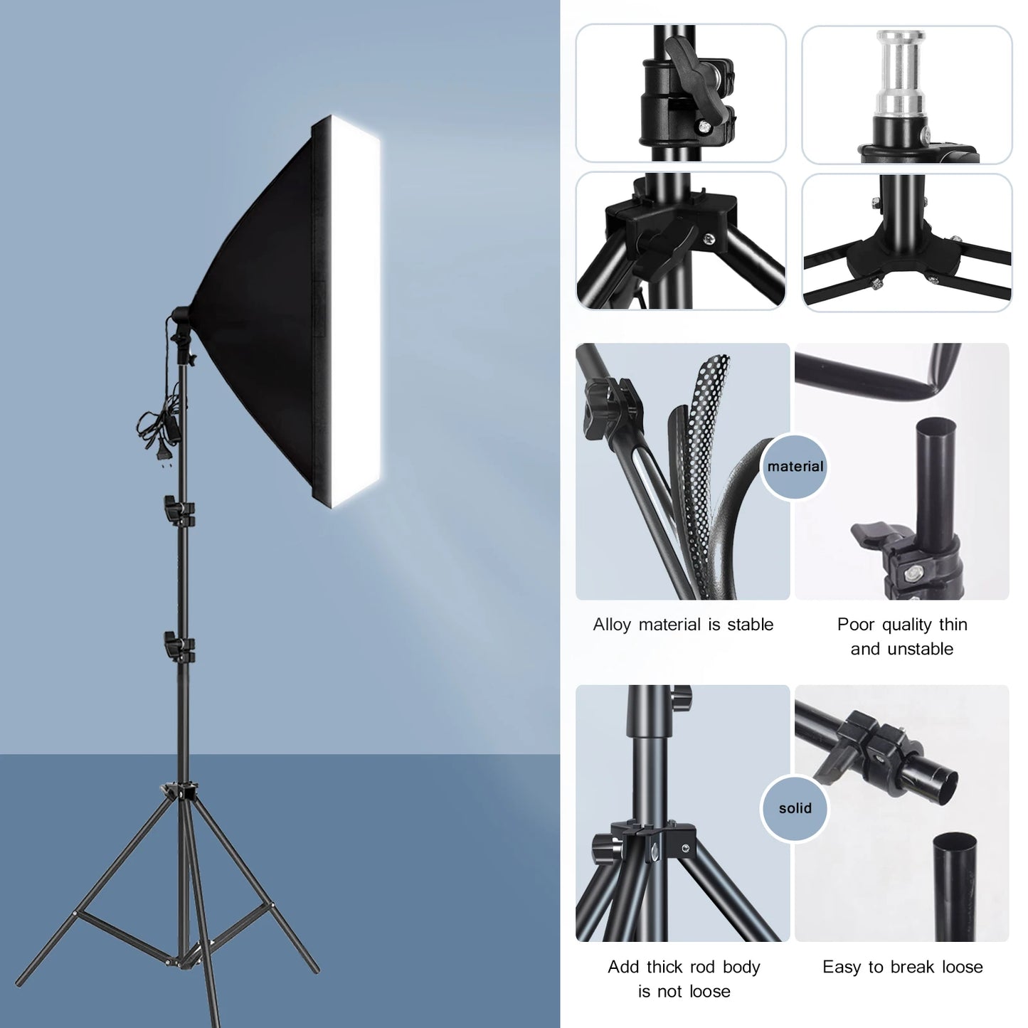 Professional Photography Softbox Lighting - Soft Box with Tripod, E27 Photographic Bulb, Continuous Light System for Photo Studio