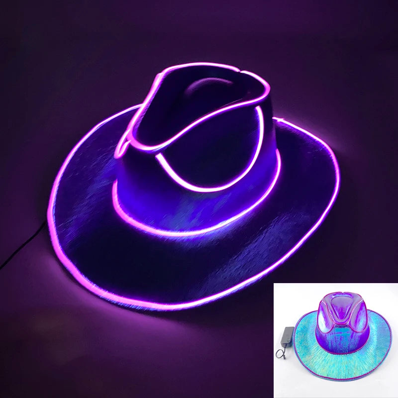 New Pearlescent Cowboy Hat - Glowing Cowgirl Cap for Dance Costumes, Neon Nightclub Decor