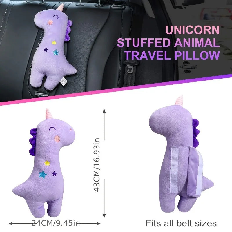 Car Seat Belt Cover for Kids - Soft Stuffed Animal Pillow, Travel Safety Cushion, Comfortable Seatbelt Cover