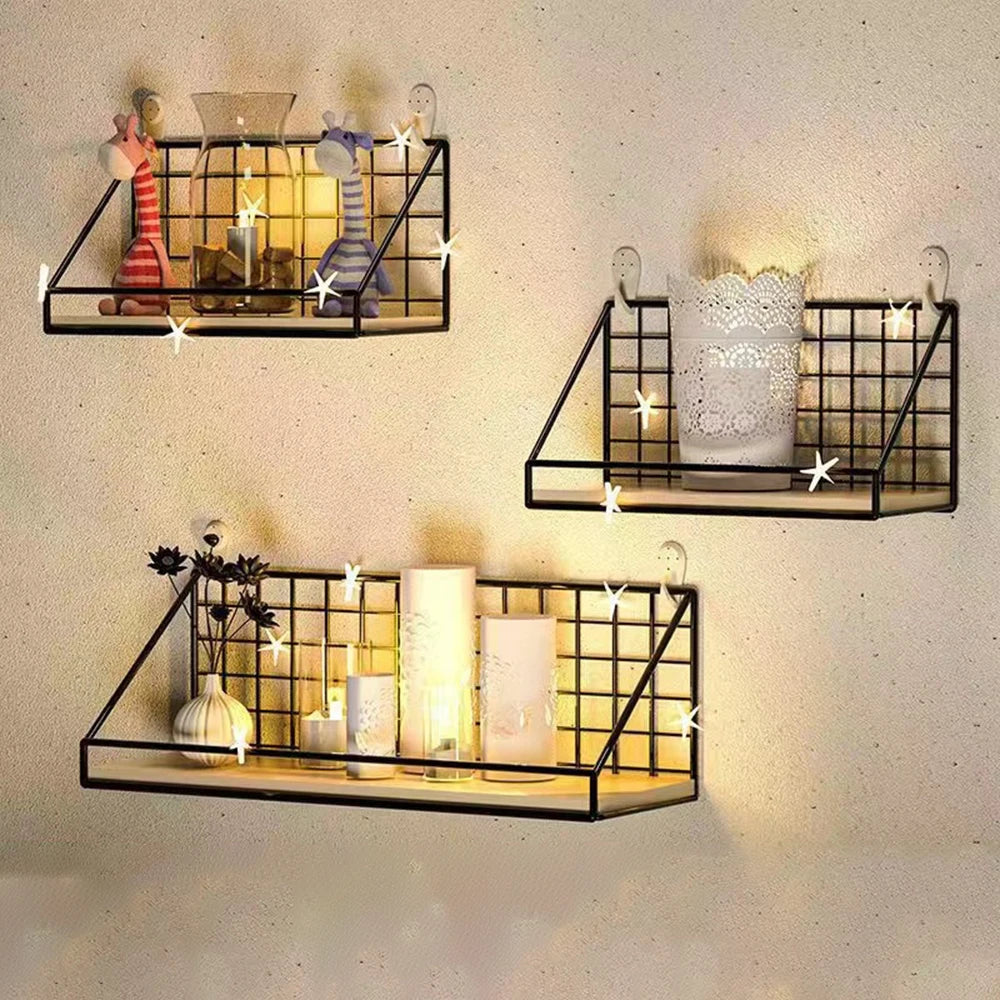 Creative Wall-Mounted Shelves – Iron Hanging Storage Shelves & Baskets for Bedroom Home Furnishings