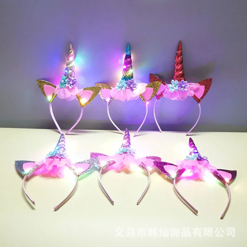 LED Unicorn Flower Headband - Girls Birthday Party Accessory for Unicorn Theme