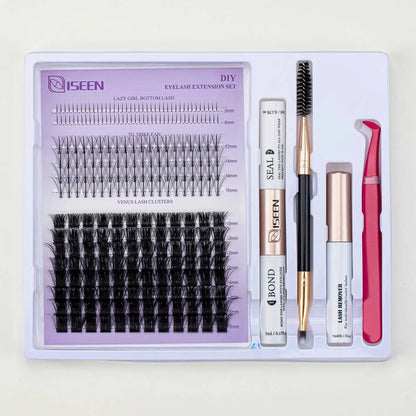 DIY Lash Extension Kit | Mixed Styles Lash Clusters with Bond and Seal, Remover, Tweezers, and Lash Brush for Self-Application Makeup