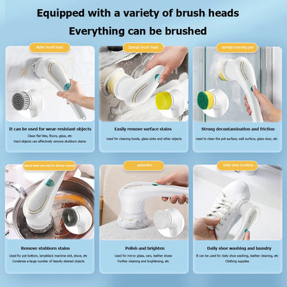 5-in-1 Multifunctional Electric Cleaning Brush - USB Charging Brush for Bathroom, Kitchen, Dishwashing, and Bathtub Cleaning