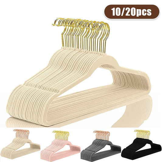 10/20pcs Velvet Non-Slip Clothing Hangers - Flocked Coat & Hakama Organizer for Room Storage and Clothes Care