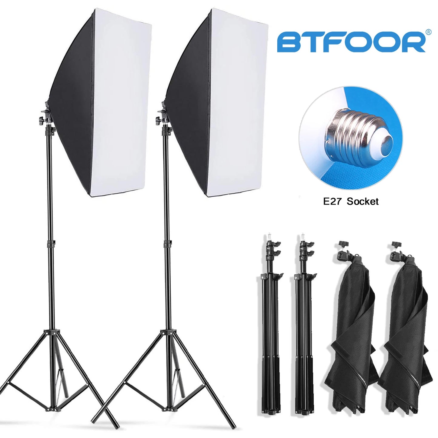 Professional Photography Softbox Lighting - Soft Box with Tripod, E27 Photographic Bulb, Continuous Light System for Photo Studio