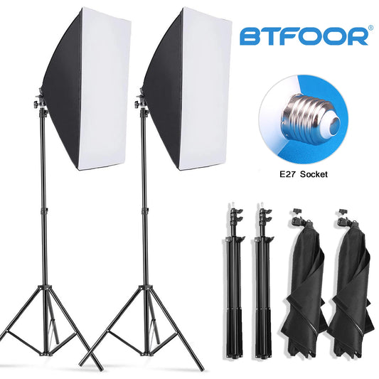 Professional Photography Softbox Lighting - Soft Box with Tripod, E27 Photographic Bulb, Continuous Light System for Photo Studio