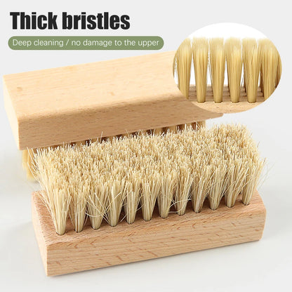 Wood Handle Pig Bristle Shoe Brush - Perfect for Cleaning Slippers, Sneakers, and Boots