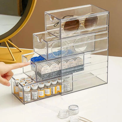 4-Layer Plastic Drawer Storage Box: Transparent Dustproof Organizer for Sunglasses, Cosmetics, Stationery, Kitchen - Desktop Storage Rack