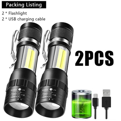 USB Rechargeable Mini Flashlight – COB+XPE Portable, Zoomable, 3 Mode Torch for Camping & Emergency