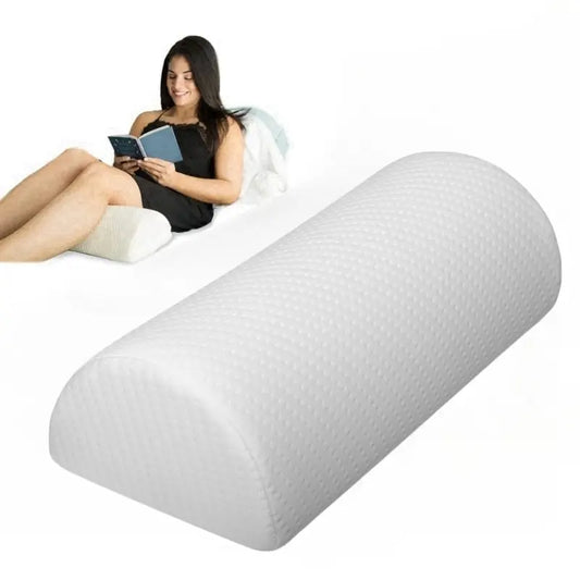 Memory Foam Semi-Roll Bolster Pillow – Multi-Use Lumbar, Head and Leg Support with Cotton Cover