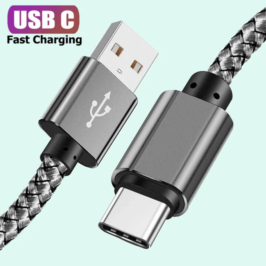 USB A to Type C Charging Cable – 2A Fast Charger Nylon Data Cable in 1M, 2M, 3M Lengths for iPhone, Android, Huawei, Samsung Devices