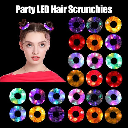 5-50Pcs LED Hair Scrunchie - Light Up Satin Elastic Hairband for Women - Christmas Glow in the Dark Party Supplies
