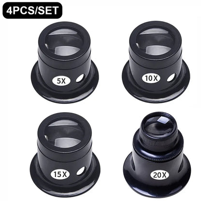 4pcs/set Eye Loupe Magnifiers - Watch Repair Tool Kit with 5x/10x/15x/20x Magnification, Jewelry Loupe Eyepiece, Watchmaker Tools