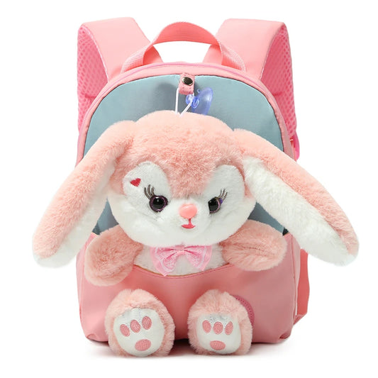 Plush 3D Rabbit Backpack for Kids – Cute Bow Tie Cartoon School Bag for Boys & Girls