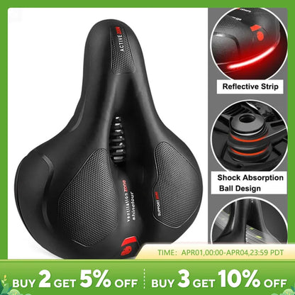 Breathable Hollow Bicycle Saddle - Shock Absorbing MTB Road Bike Seat for Men and Women, Comfortable Big Butt Bike Seat with Safety Warning