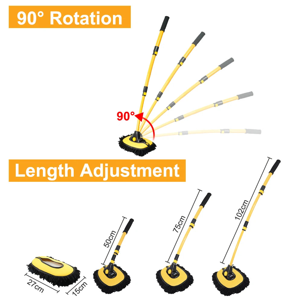 Telescopic Car Cleaning Brush: Long Handle Mop with Chenille Broom, Adjustable & Super Absorbent - Auto Detailing Accessory