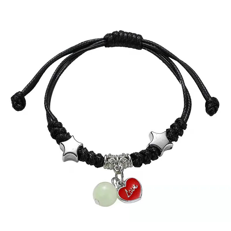 Fashion Luminous Beads Star Couple Bracelet - Charm Cat, Flower, Heart, Key, Lock, Cross Design, Matching Friendship Jewelry