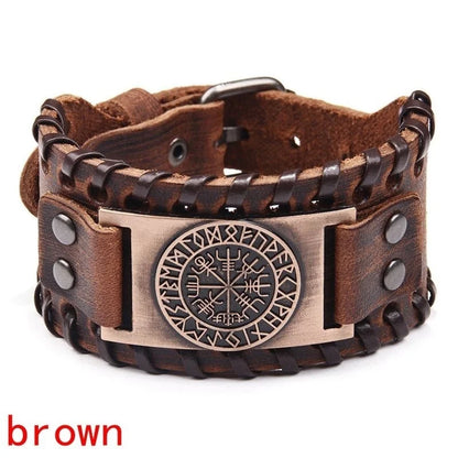 Retro Wide Leather Pirate Compass Bracelet for Men - Celtic Viking Jewelry | Unique Party Gift Accessories