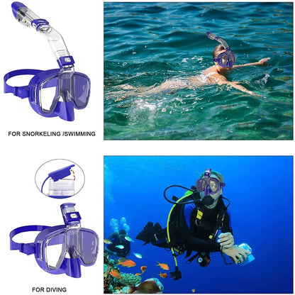 Foldable Anti-Fog Diving Mask Set - Full Dry Top System for Professional Snorkeling Gear, Free Swim for Adults and Kids