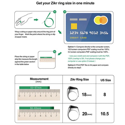 Iqibla Zikr1 Lite Smart Tasbih Tally Digital Counter Ring - Muslim Tasbeeh with 5 Prayer Time Vibration Reminder, Waterproof