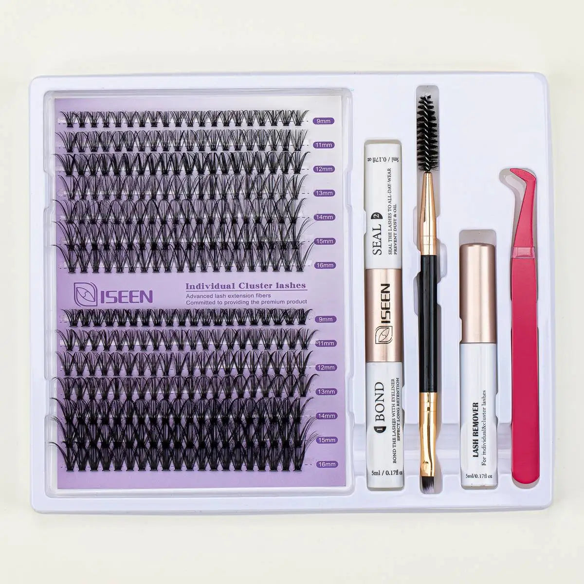 DIY Lash Extension Kit | Mixed Styles Lash Clusters with Bond and Seal, Remover, Tweezers, and Lash Brush for Self-Application Makeup