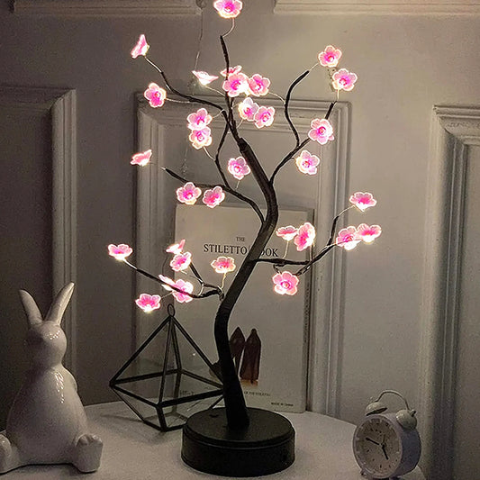 Table Tree Night Light – USB/Battery Powered Touch Switch Artificial Bonsai Cherry Blossom LED Lamp for Desktop Decoration