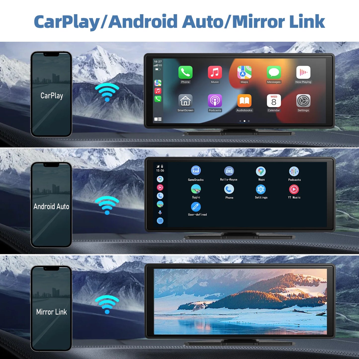 Universal Portable CarPlay Screen - Wireless Car Stereo with Android Auto, Car Touchscreen for All Cars