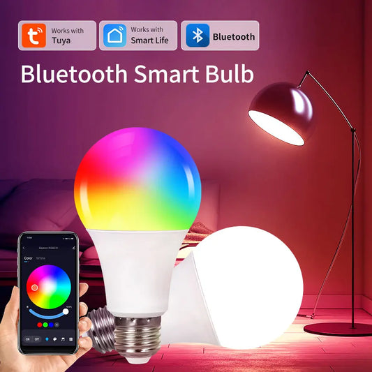 Smart LED Bulb – Tuya Bluetooth RGBCW Light Bulb with Phone App Control, E27, 220V-240V/110V, Colorful LED Lamp for Bedroom Ambient Light