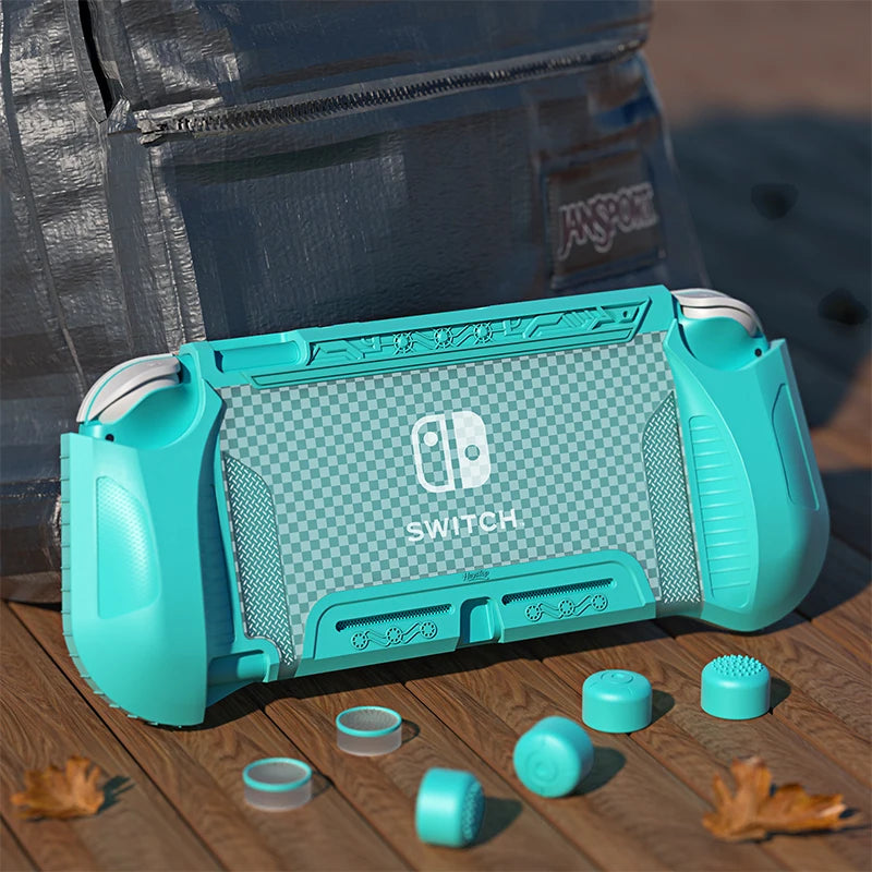 TPU Plaid Protective Sleeve for Nintendo Switch Lite – Includes Scratch-Resistant Tempered Glass Screen Film and 6 Keycaps