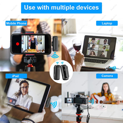 Mini Wireless Lavalier Microphone with Noise Reduction - Portable Audio/Video Recording Mic for iPhone and Android, Includes Charging Box