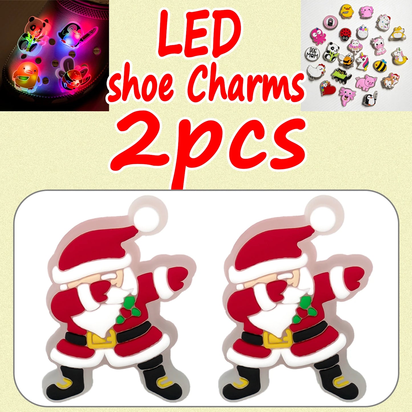 LED Christmas Shoe Charms - Luminous Decorations Featuring Santa Claus, Snowman, Gingerbread Man, Dog, and Cat for Clogs