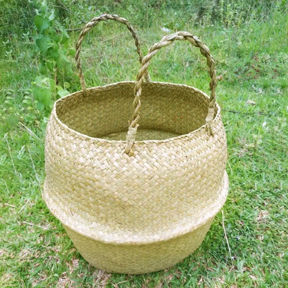 Versatile Seaweed Wicker Basket - Rattan Hanging Flowerpot & Dirty Clothes Storage Solution - WF1015