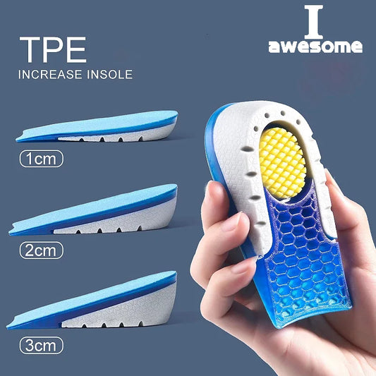 High-Quality TPE Heightened Insoles: 1-3cm Lift, Silicone Gel Heel Pads for Men and Women - Invisible Height Increase