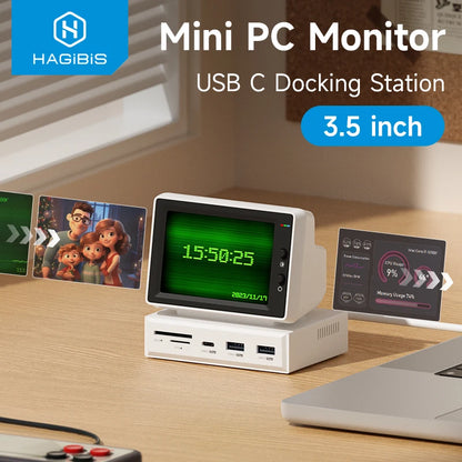 Hagibis 3.5-Inch IPS Mini Screen: AIDA64 Mini PC Monitor with USB-C Hub for Laptop, PC, MacBook - CPU, RAM, HDD Data Display