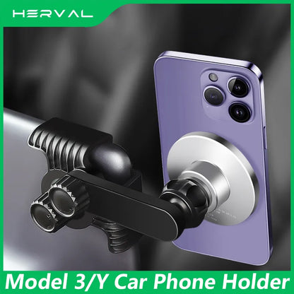 Herval Magnetic Car Phone Holder Mount for Tesla Model 3/Y/S/X - Adjustable Car Screen Side Phone Support Frame