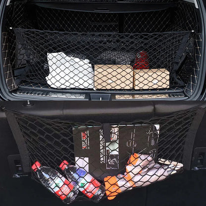 Car Mesh Elastic Nylon Rear Cargo Trunk Storage Organizer: Double Layer Luggage Net - Auto Back Rear Mesh Seat Car Accessories