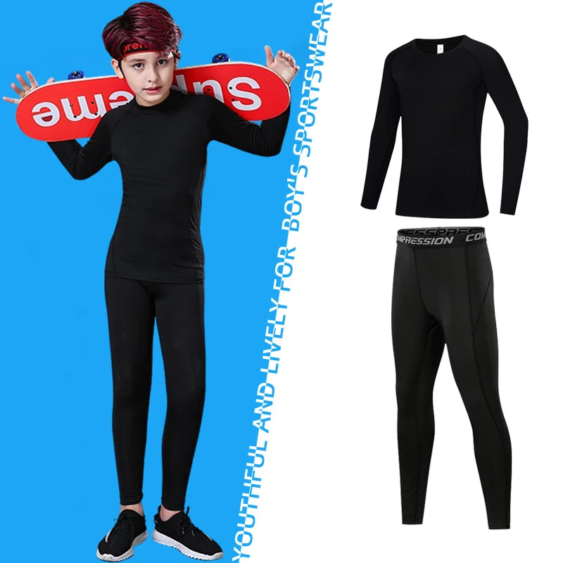 Kids Fitness Tracksuit - Youth Warm Pants and Tops, Compression Sports Clothes for Boys, Running and Basketball Sportswear