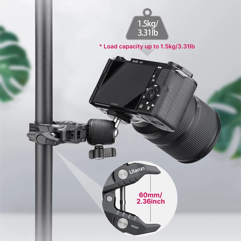 Ulanzi R099 Super Clamp with 360° Mini Ball Head - Quick Release Bracket Tripod Mount for DSLR Camera and GoPro, 1/4 Screw Clip