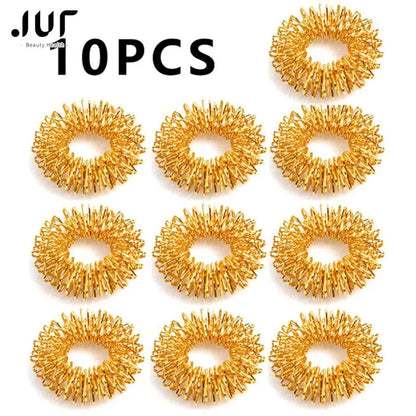 10pcs/Lot  Finger Massage Sujok Ring - Acupuncture Ring for Health Care Body Massage - Chinese Medicine, Gold Color