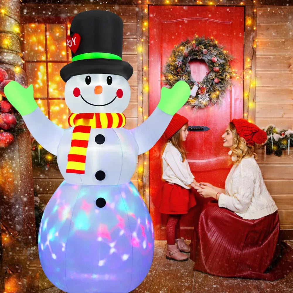 2.2M Christmas Snowman Inflatable with LED Lights - Rotating Green Glove Holiday Decor and Yard Stake Prop