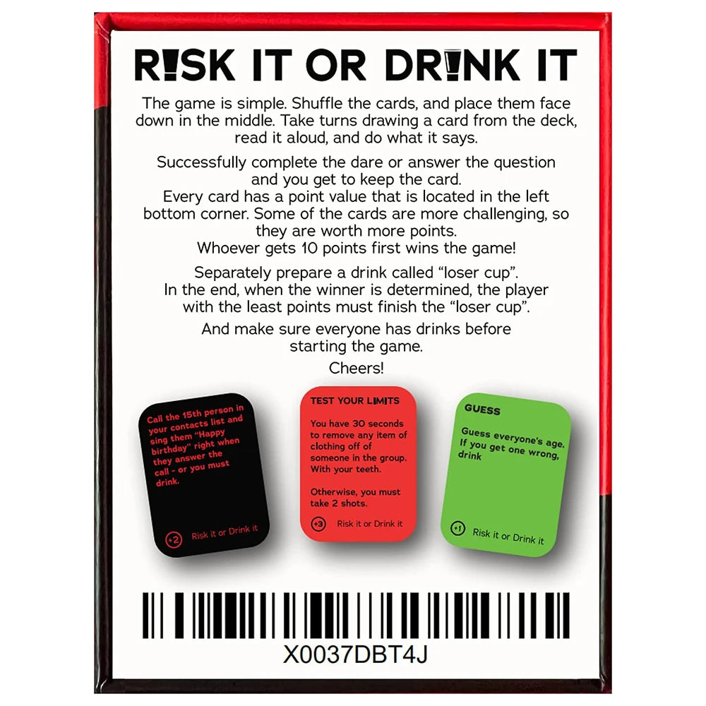 Risk It or Drink It: Hilarious College Party Game with Dares, Challenges, and Questions for Adults