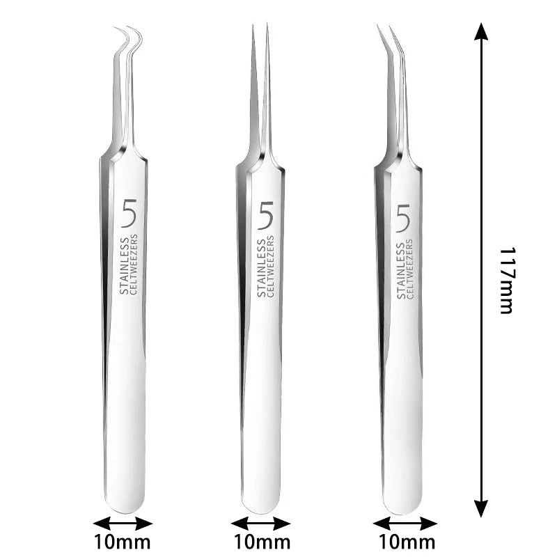 German Ultra-Fine No. 5 Cell Pimples Blackhead Clip Tweezers – Acne Needle Tool for Beauty Salon Scraping and Closing