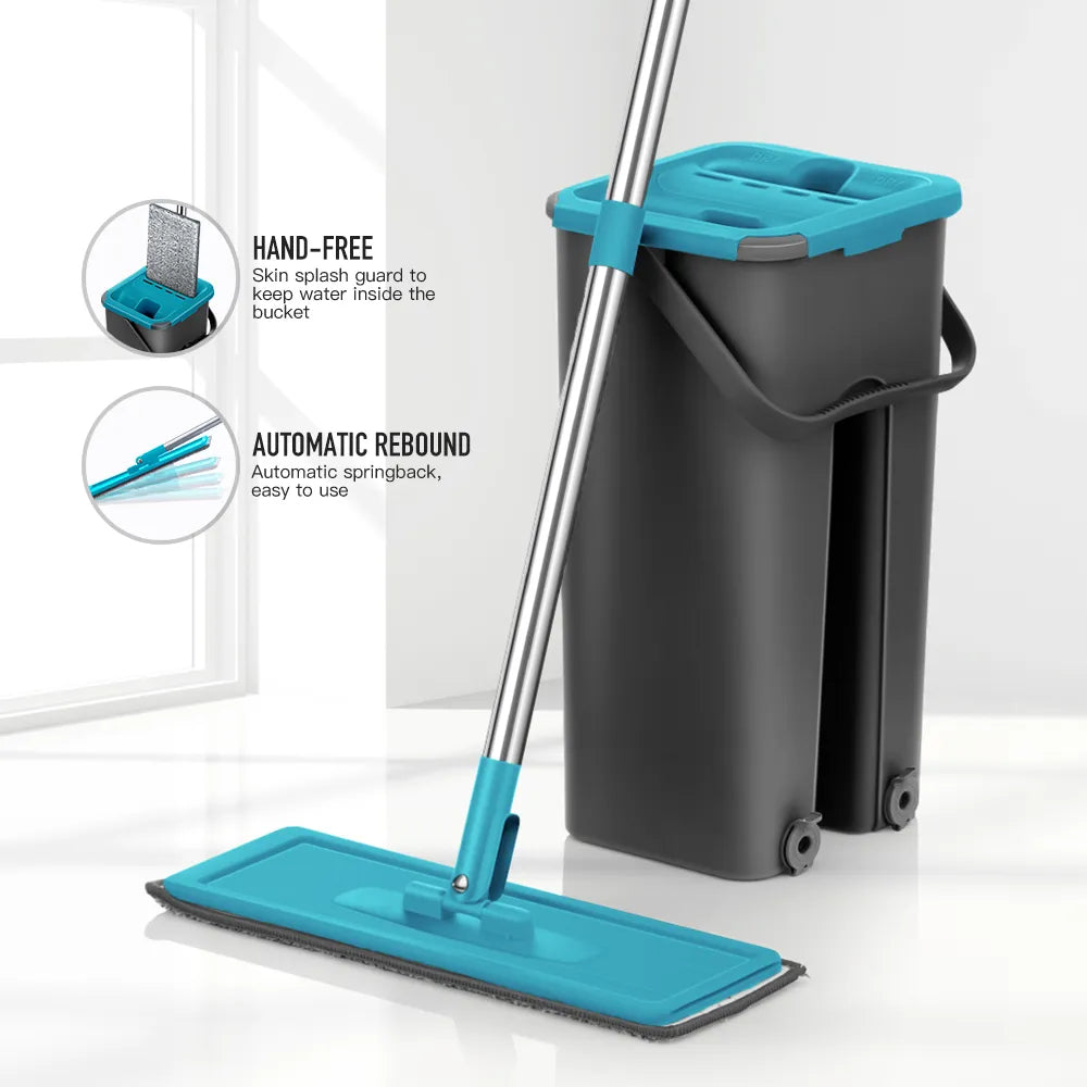 Hand-Free Flat Squeeze Mop & Bucket - Microfiber Cleaning for Hardwood, Laminate, and Tile Floors
