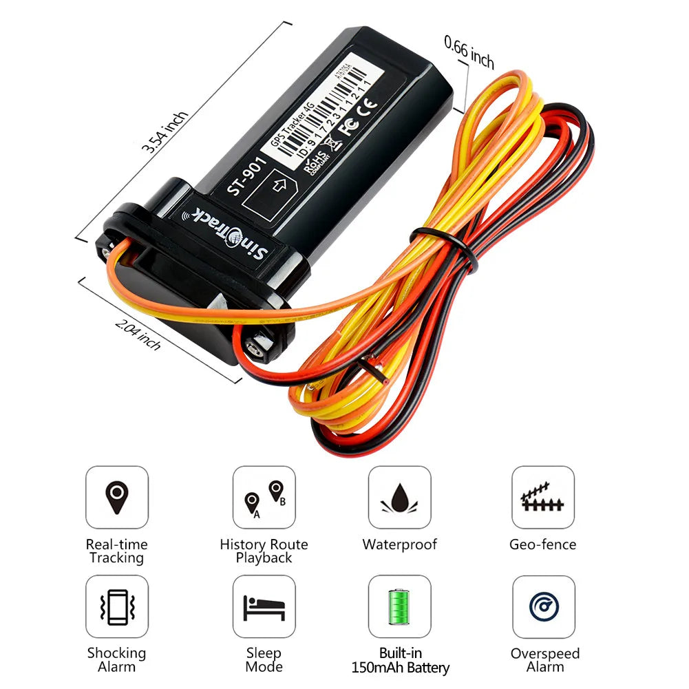 ST-901L 4G Mini Tracker: Waterproof Built-in Battery GPS for Car, Motorcycle - Vehicle GPS Device with Online Tracking Software