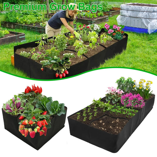 Reusable Fabric Garden Bags: Portable Rectangle Grow Bag for Planting Bed, 4/8 Grids - Large Vegetable Planting Bag for Yard