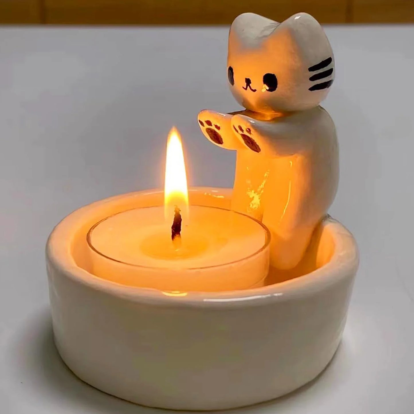 Cute Cartoon Cat Candle Holder – Tea Light Holder for Office and Home Desktop Decoration