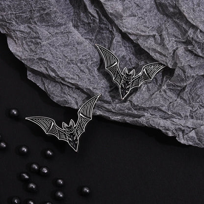 2pcs Bat Enamel Pins: Gothic Punk Witch Halloween Brooch Collar Badge, Black Spooky Jewelry Gift for Friends