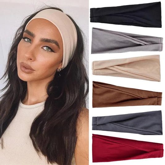 Solid Color Women's Headband Turban - Elastic Hairband for Yoga, Fashion, and Makeup - Vintage Headwrap Hair Accessory