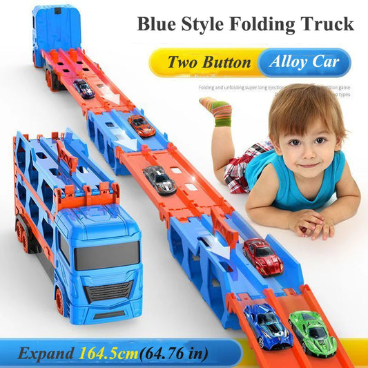 Large Car Transporter Truck with Folding Track - Alloy Racing Vehicle Storage, Competitive Games for Boys, Novel Children's Gift